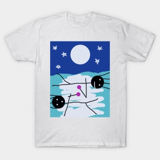 Kids and Moonlight Stick Figure T-Shirt